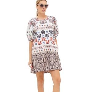 Oliphant Crew Neck puff sleeve pocket‎ mini shift dress NWOT. Sz M